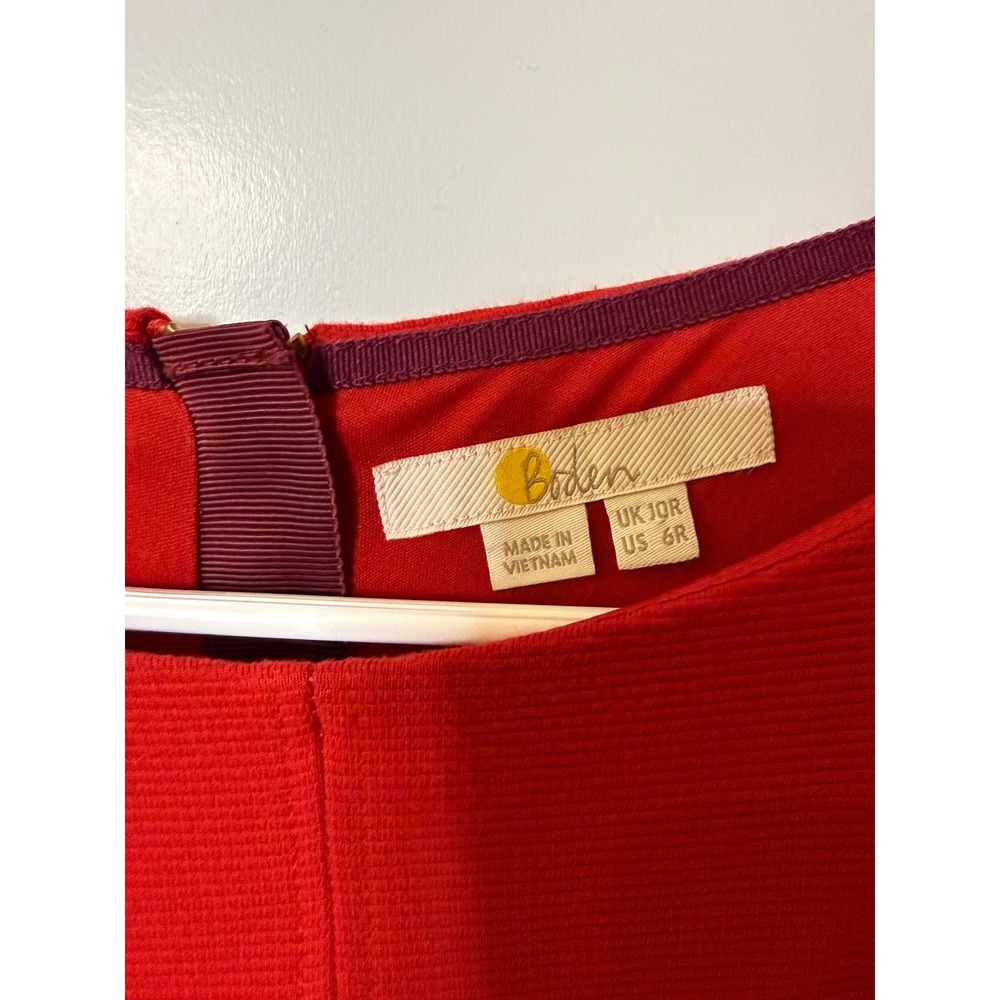 Boden Red Textured Ottoman Sheath Dress Burgundy Colorblock Waist 6R J0324 - Picture 2 of 7